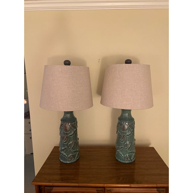 Vintage Pair Nautical Ceramic Lamp -2 For Sale - Image 4 of 5