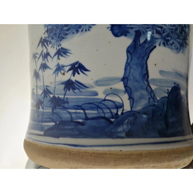 Chinese Blue and White Porcelain Vase With Ever Green and Plum Flowers For Sale - Image 4 of 10