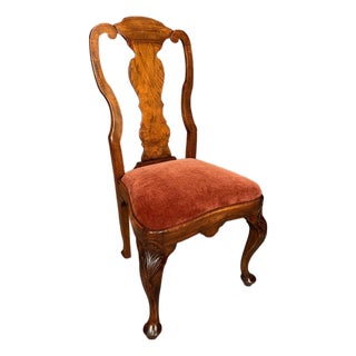 Set of 8 English Queen Anne Style Dining Chairs, Burl Walnut & Beechwood, 2 Armchairs and 6 Side Chairs, Circa 1890 For Sale