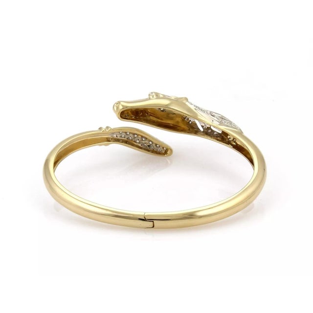 Contemporary 18k Horse Bypass Bracelet Estate 1.10ct Diamond Two Tone Gold Bangle For Sale - Image 3 of 7