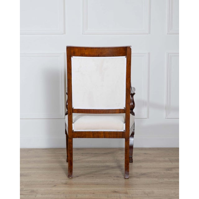 19th Century Pair of Italian Empire Armchairs in Mahogany with White Velvet Upholstery, Genoa For Sale - Image 14 of 15