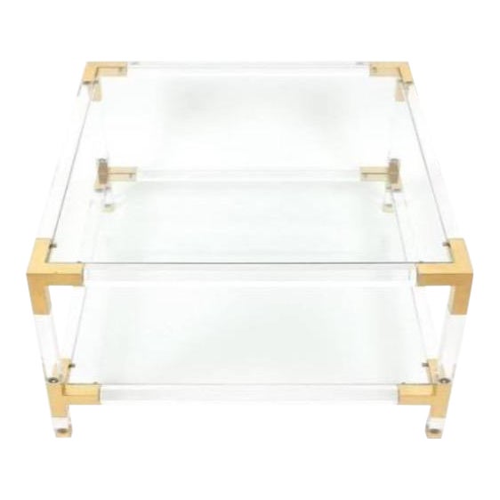 Mid Century Charles Hollis Jones Glass and Brass Coffee or Cocktail Table For Sale