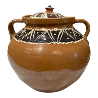 Vintage Folk Ceramic Jar For Sale