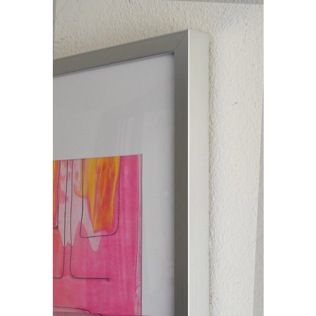 Popcorn. XXIII Abstract Pink Silver Framed Painting For Sale - Image 4 of 4