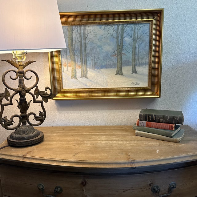 Impressionist Oil Painting by Oyert Olsen 1933 a Beautiful Winters Day in the Wood. Oil on Canvas - Original Gold Gilded Wood Frame. For Sale - Image 6 of 10