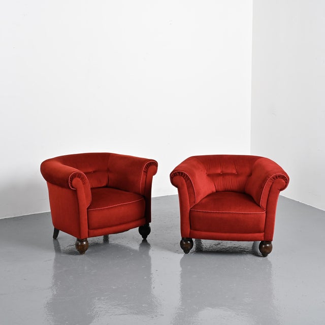 Art Deco Red Velvet Armchairs, France, 1920s, Set of 2 For Sale - Image 4 of 16