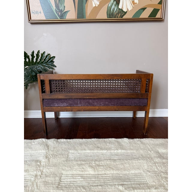 Purple 1950s Vintage Mid-Century Modern Cane Back Bench For Sale - Image 8 of 12