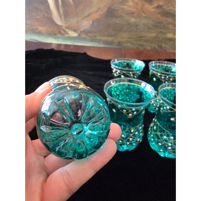 1950s Vintage Mid Century Set Six Aquamarine Moser Glasses For Sale - Image 5 of 11