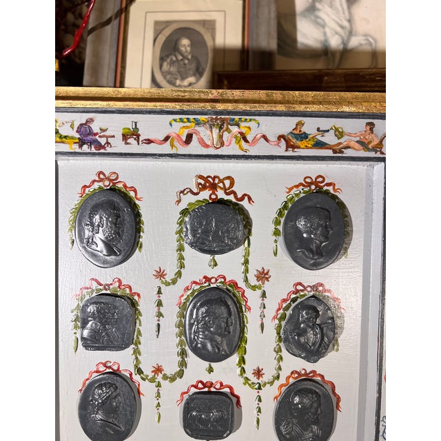 Renaissance Revival Grotesche Painted Frame With Neoclassical Grand Tour Intaglios For Sale - Image 12 of 16