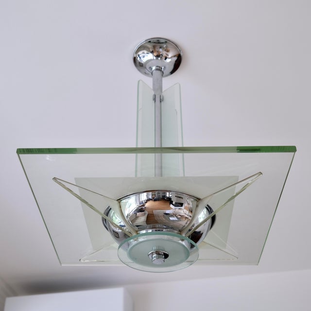 Art Deco Ceiling Lamp with Thick Glass Plate, 1930s, in Good conditions. Designed 1920 to 1949 Up to 250V (Europe/UK...