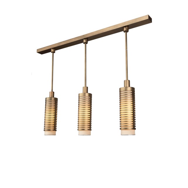 Contemporary Italian Three-Light Pollux Chandelier in Burnished Metal For Sale - Image 3 of 5