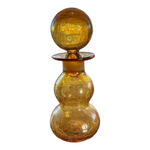 Mid 20th Century Crackle Yellow Decanter/ Genie Bottle