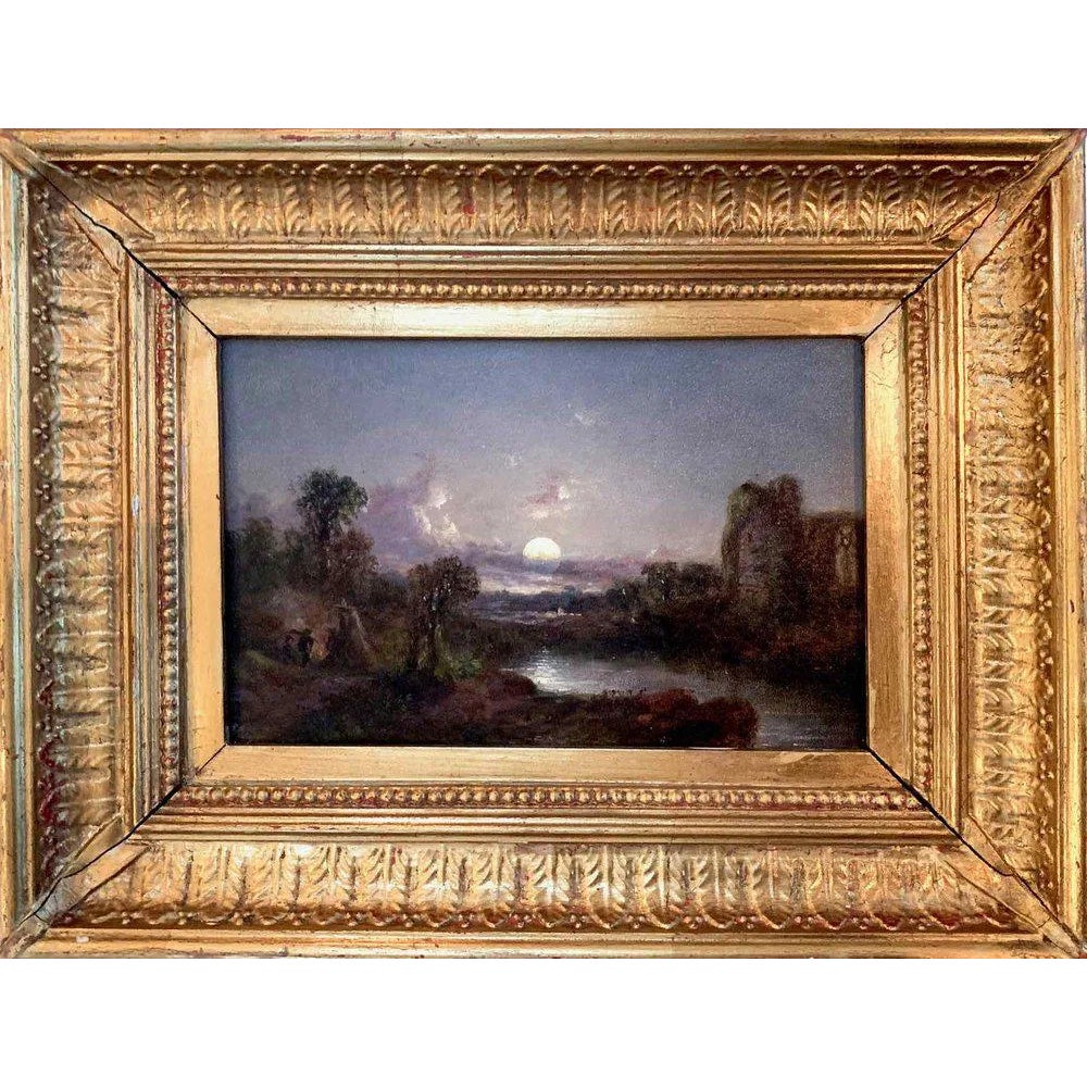 19th Century Landscape Painting Oil on Cobber in the Style of Casper ...