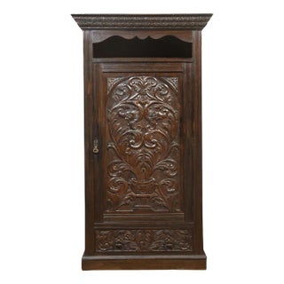 Carved Oak Hall Wardrobe, 1890s For Sale