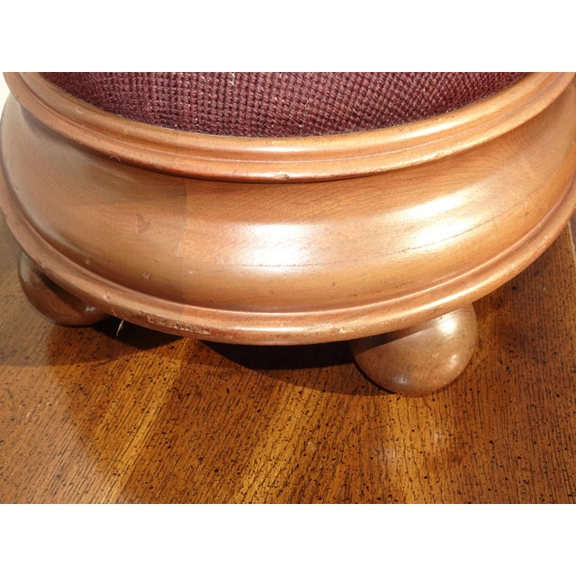 Burgundy Footstool - Vintage French Country Burgundy Floral Needlepoint Petite Footstool For Sale - Image 8 of 13