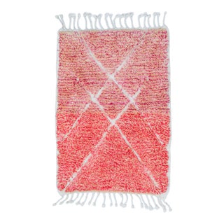 Pink and Tan Beni Mini Moroccan Wool Rug - 2 X 2'10" Ft For Sale