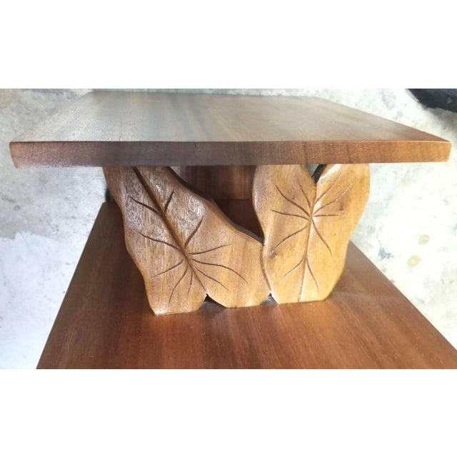 1950s Restored Hand Carved Calla Lily Koa Wood Side Table Set of 3 For Sale In Los Angeles - Image 6 of 11
