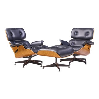 Charles and Ray Eames for Herman Miller Mid Century Eames Walnut Lounge Chairs - Pair With Ottoman For Sale