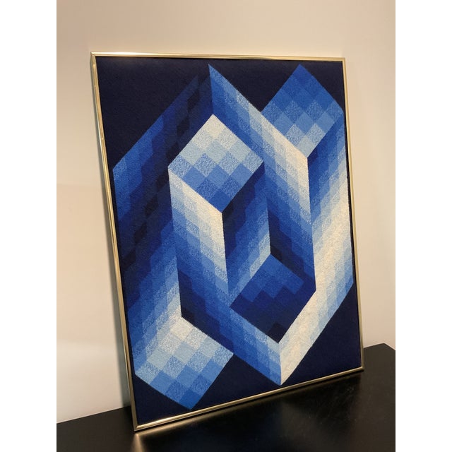 Contemporary Vintage Victor Vasarely Op Art Geometric Needlepoint Framed For Sale - Image 3 of 12
