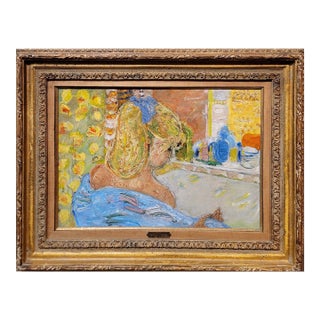 Helene Girod De l'Ain -the Girl W/ the Blue Towel -Oil Painting c.1960s For Sale