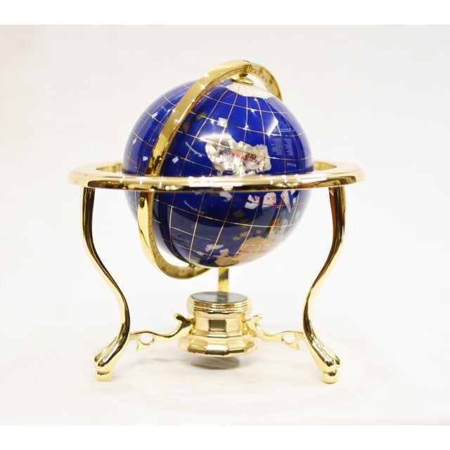 Gold Brass Stone World Globe Compass For Sale - Image 8 of 10