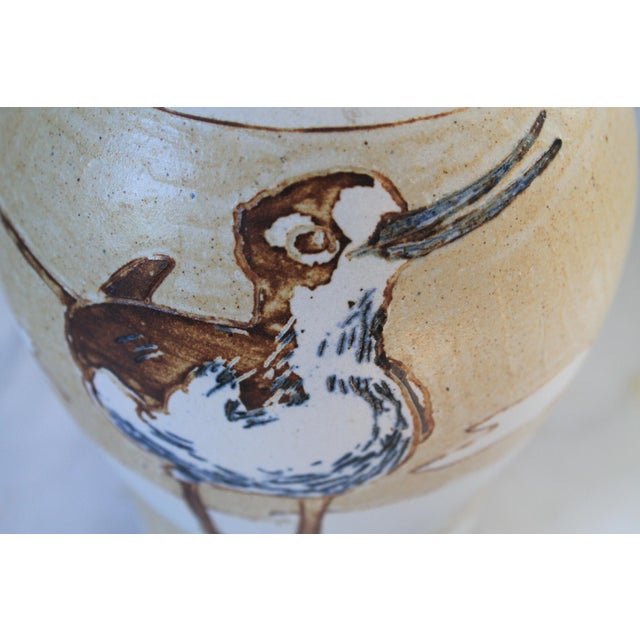 Beige 1980's Studio Art Pottery Vase / Bird Motif For Sale - Image 8 of 10