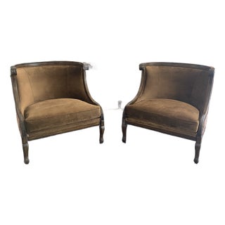 Contemporary Attributed to Marge Carson Tan Velvet & Silk Accent Chairs – Set of 2 For Sale