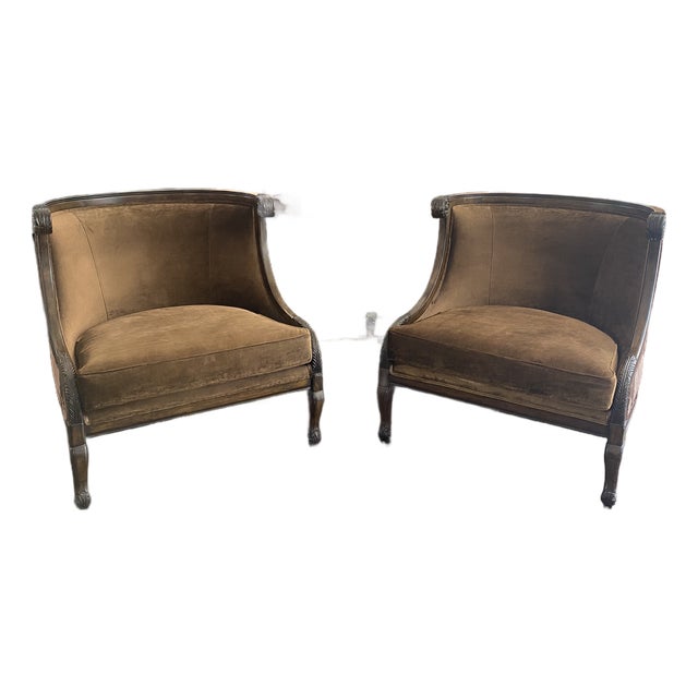 Contemporary Attributed to Marge Carson Tan Velvet & Silk Accent Chairs – Set of 2 For Sale