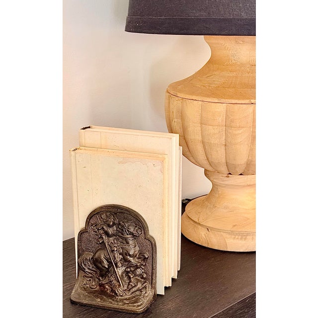 Antique 1925 Hubley #312 Cast Iron, Bronze-Clad Bookend in Bas-Relief Depicting the Legend of Saint George Slaying the...