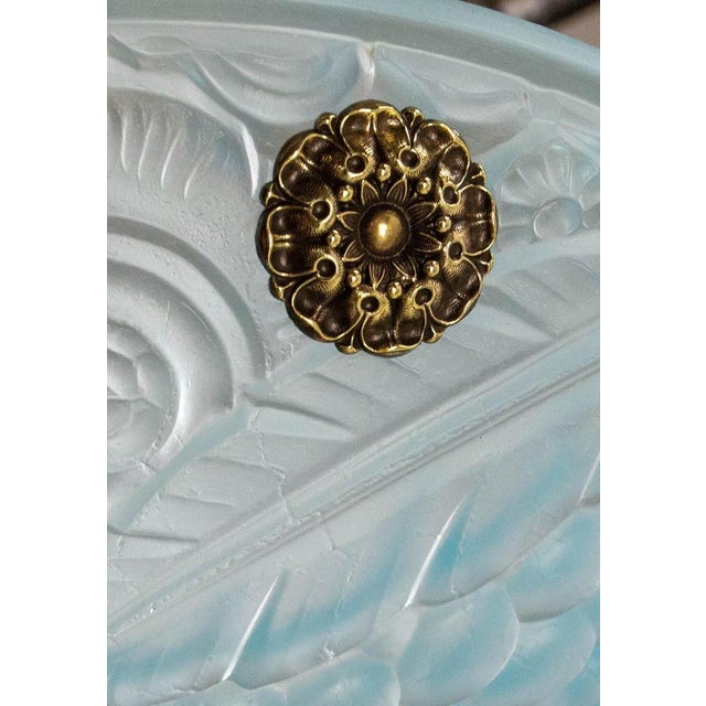 Metal French Art Deco Lustre Blue Glass Pendant, 1930 For Sale - Image 7 of 10