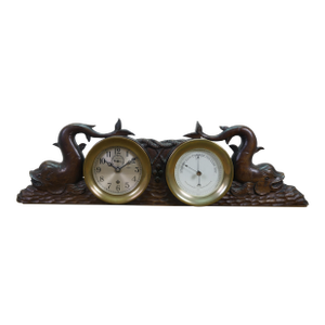 Mid 20th Century Rare Chelsea Carved Dolphin Nautical Maritime Ship Mantel Clock & Barometer 25"