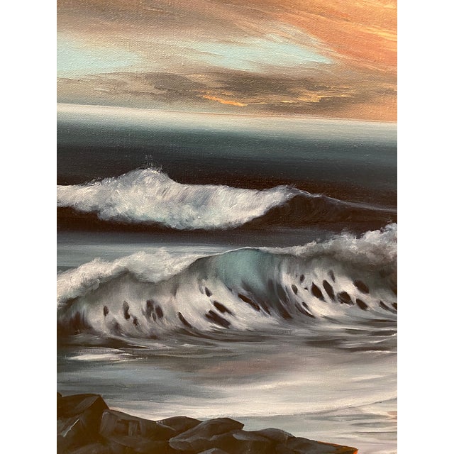 Late 20th Century Seascape Oil Painting Large 40" by Patricia Hubbell Ocean Sunset Coastal Nautical For Sale In San Francisco - Image 6 of 10