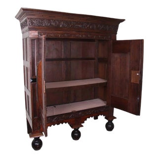 Early Baroque Cabinet with Carvings, 1700 For Sale