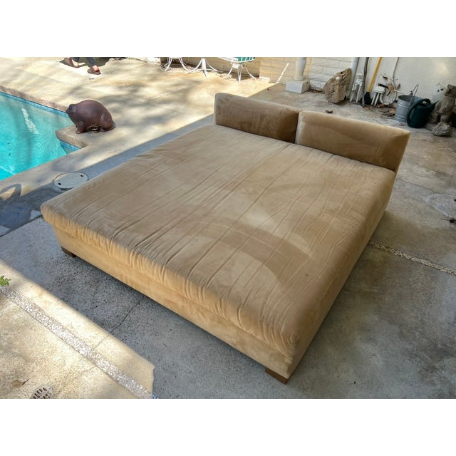Custom Camel Microsuede Square Daybed or Double Chaise Lounge With Down Pillows For Sale - Image 10 of 12