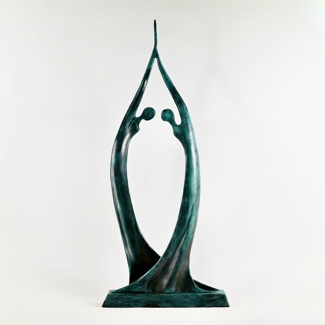 Mid 20th Century Vintage Jose Almanzor (Mexican) Sculpture in Verdigris Bronze of Embracing Lovers, Edition 30/30 For Sale - Image 5 of 10