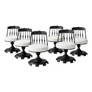 1970s Chromodern Sculptural Swivel Dining Chairs in Matte Black – Set of 6 (Ch084) For Sale