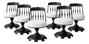 1970s Chromodern Sculptural Swivel Dining Chairs in Matte Black – Set of 6 (Ch084)