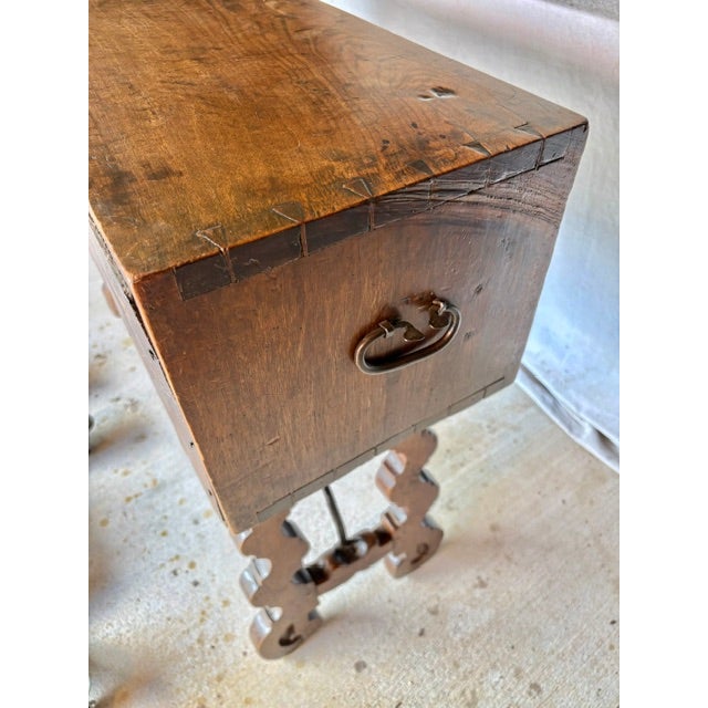 18th Century Spanish Walnut and Iron Three Drawer Console Table For Sale - Image 10 of 15