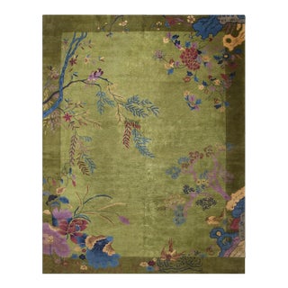 1920s Room Size Wool Green Floral Modern Antique Chinese Art Deco Carpet Rug For Sale