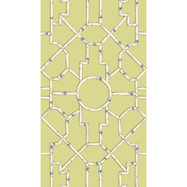Contemporary Sample - The House of Scalamandré Baldwin Bamboo Wallcovering, Cream & Blue on Lettuce For Sale - Image 3 of 3