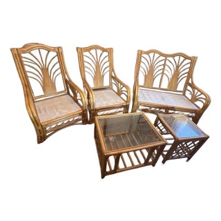 1950s Hollywood Regency Palm Fan Rattan Suite in the Palm Beach Taste For Sale