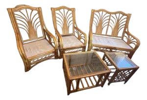 1950s Hollywood Regency Palm Fan Rattan Suite in the Palm Beach Taste