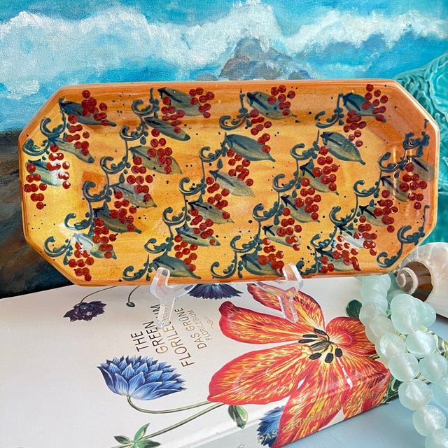 Hand-painted glazed terracotta 14" rectangular platter produced by FF Griffi in Corsica, France.