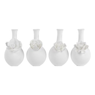 4-Piece Cameo Long Neck Porcelain Bud Vase Set For Sale