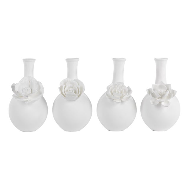 4-Piece Cameo Long Neck Porcelain Bud Vase Set For Sale
