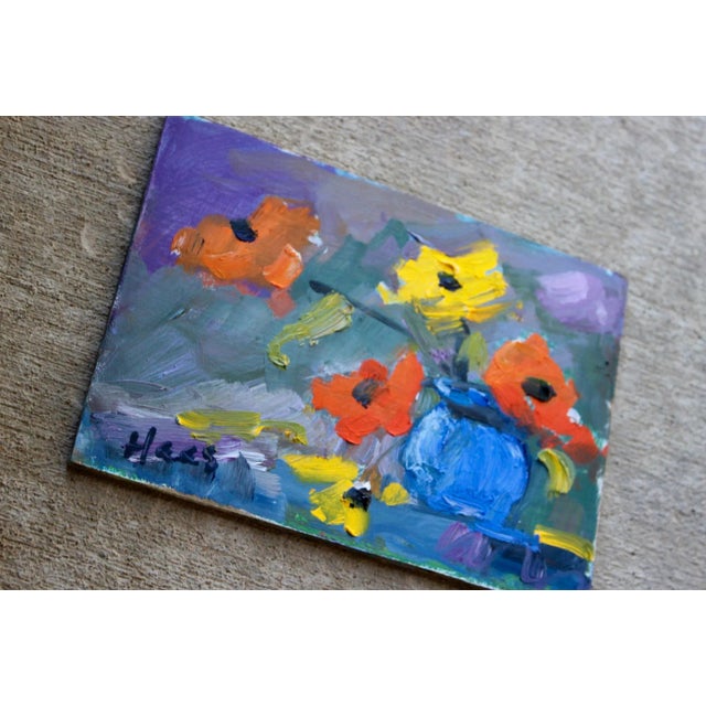 Contemporary Expressionist Floral With Blue Vase by L Haas For Sale - Image 3 of 6