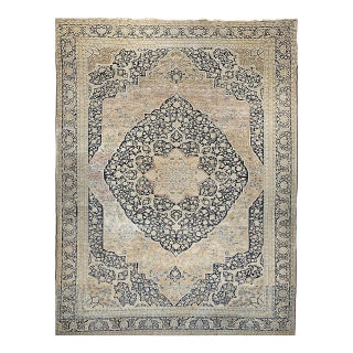 Antique Oversized Persian Tabriz Haji Jalili Carpet, Hand-Knotted Wool, Floral Pattern, Navy & Pale Red, 10x15 For Sale