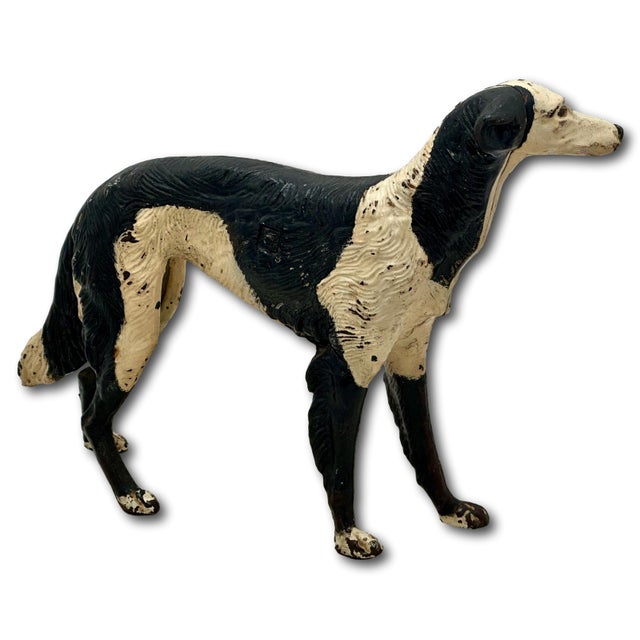 Metal Rare & Large Size Model Antique American Cast Iron Russian Wolfhound / Borzoi Dog Doorstop 10.5 Inch Tall X 15 Inches Long For Sale - Image 7 of 18