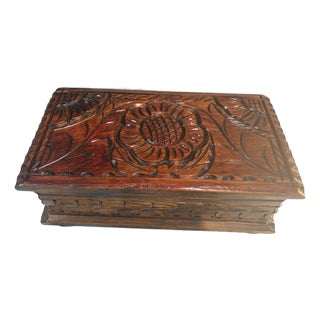 Vintage Hand Carved Wooden Box For Sale