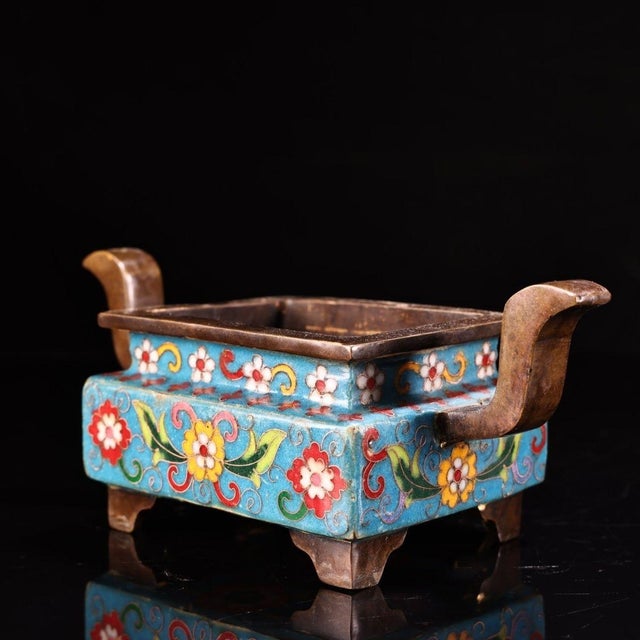 Antique Gilt Bronze Cloisonné Enamel Incense Burner (Ding Shape) For Sale - Image 4 of 9